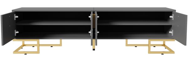 TV-Lowboard 170 x 40 x 45,5 cm mit 4 Türen – TV-Schrank in Grauschwarz aus Spanplatte mit goldfarbenen Füßen Bild 8