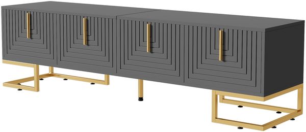 TV-Lowboard 170 x 40 x 45,5 cm mit 4 Türen – TV-Schrank in Grauschwarz aus Spanplatte mit goldfarbenen Füßen Bild 9