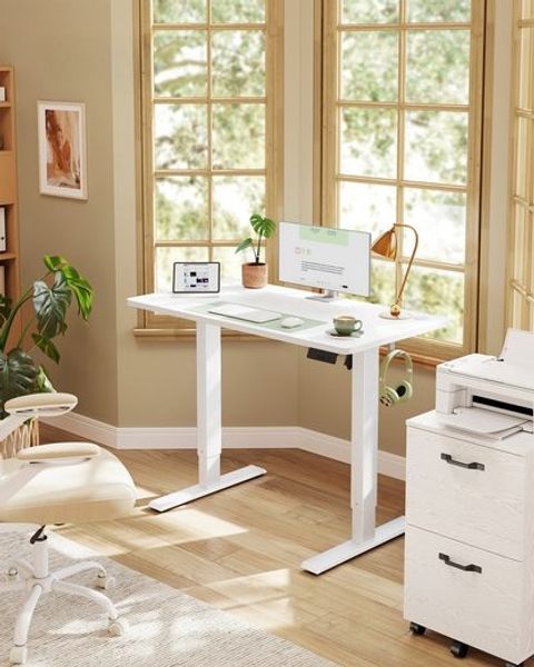 VASAGLE Elektrisch verstellbarer Stehtisch, Memory-Funktion mit 4 Höhen, Schreibtisch für Home Office, 100 x 60 cm, weiß