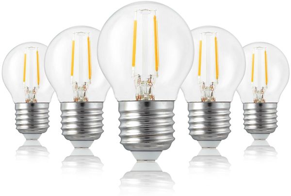 hellum LED Glühbirne E27 mit 2,2W als Ersatz für Glühbirne 25W, Mini Globe 250 Lumen 2700 Kelvin warmweiß, LED Glühlampe in klar für E27 Beleuchtung, 5 Stück 220407