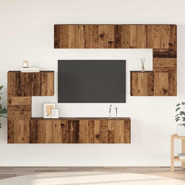 vidaXL TV-Schrankset Wandmontiert 8 pcs Altholz Holzwerkstoff 3393216