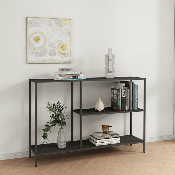 Dmora Konsole Uva 120 x 30 x 80 cm Grau, 2 Ablagen, 3 Fächer