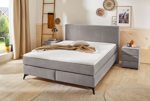 Jockenhöfer Gruppe Boxspringbett ALVA, 160x200 cm, Hellgrau, Webstoff, H2, wendbare 7-Zonen-Bonellfederkernmatratze, PU-Schaumtopper