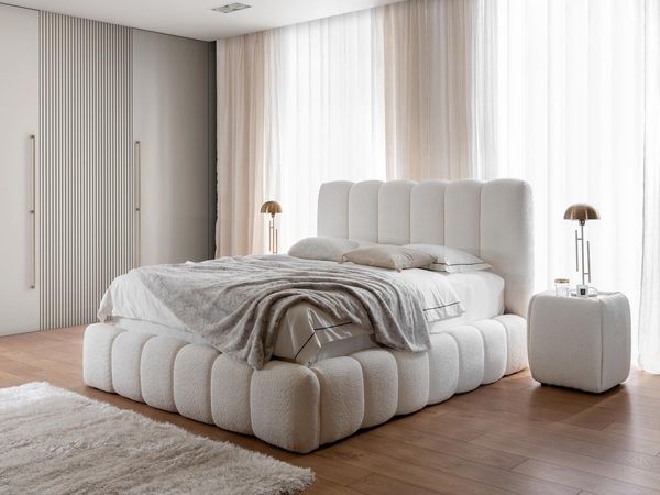 Compleo Polsterbett boucle CONDIS, Wolkenbett, Kopfteilhöhe: 127 cm (exklusives Bett), Nachttische als Option, Bett cloudy, dekorativen Rillen