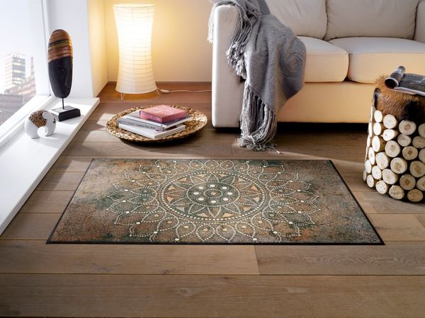wash+dry by Kleen-Tex Teppich Madhana, rechteckig, Höhe: 7 mm, Motiv Mandala, rutschhemmend, In- und Outdoor geeignet, waschbar