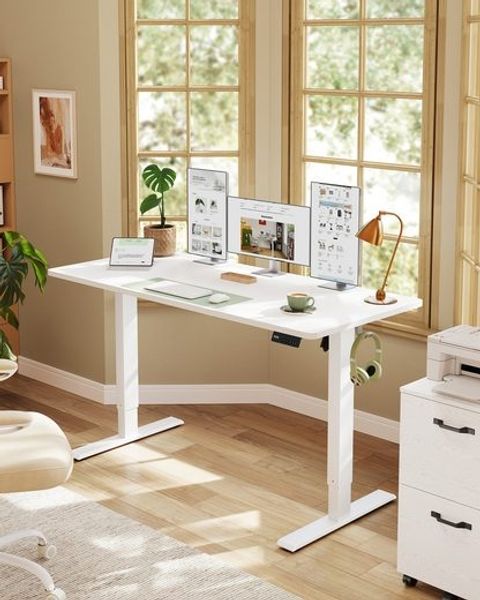 VASAGLE Elektrisch verstellbarer Stehtisch, Memory-Funktion mit 4 Höhen, Schreibtisch für Home Office, 140 x 60 cm, weiß