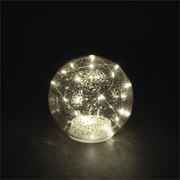 EMOS - LED Glaskugel mit Lichterkette - Tischdekoration aus Glas mit 20 LEDs, Warmweiß, ⌀ 15 cm - 6/18h Timer, batteriebetrieben (3x AA) - Lebensdauer 10000 Stunden - für Innenbereich - Silbereffekt