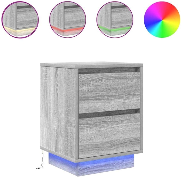 vidaXL Nachttische mit LED-Leuchten 2 Stk. Grau Sonoma 38x34x50 cm 861294