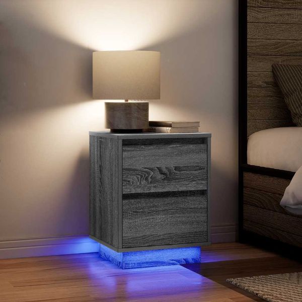 vidaXL Nachttische mit LED-Leuchten 2 Stk. Grau Sonoma 38x34x50 cm 861294