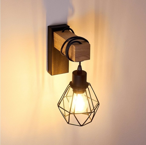 hofstein Wandleuchte Vintage Wohn Schlaf Zimmer Beleuchtung Wand Lampen Holz/schwarz Flur Bild 3