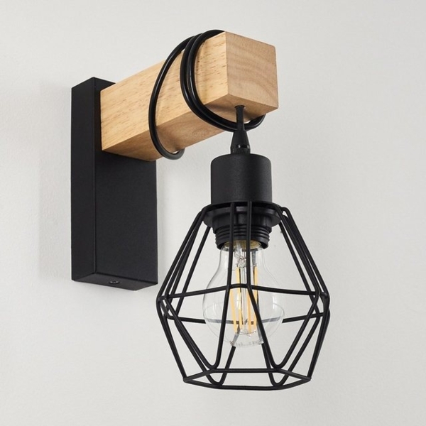 hofstein Wandleuchte Vintage Wohn Schlaf Zimmer Beleuchtung Wand Lampen Holz/schwarz Flur Bild 4