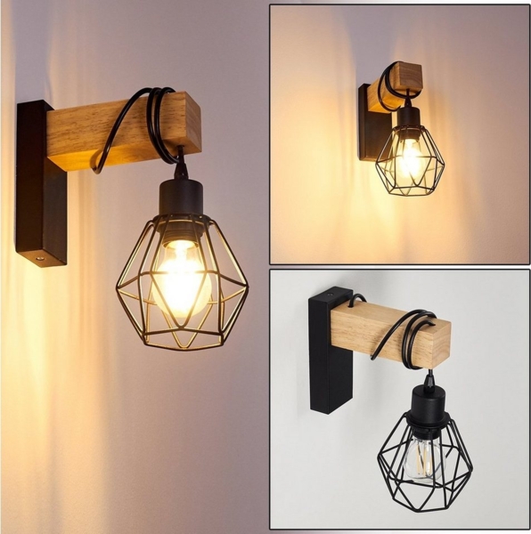 hofstein Wandleuchte Vintage Wohn Schlaf Zimmer Beleuchtung Wand Lampen Holz/schwarz Flur Bild 5