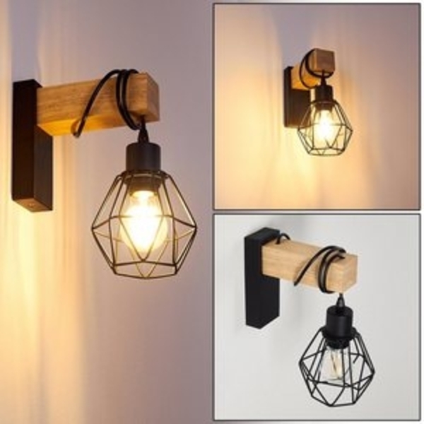 hofstein Wandleuchte Vintage Wohn Schlaf Zimmer Beleuchtung Wand Lampen Holz/schwarz Flur Bild 6