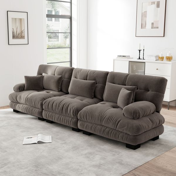Ecksofa aus Chenille mit modularem Design, braun