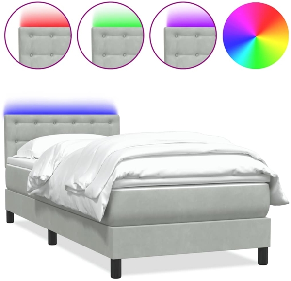 vidaXL Boxspringbett mit Matratze & LED Hellgrau 90x210 cm Samt 3317247
