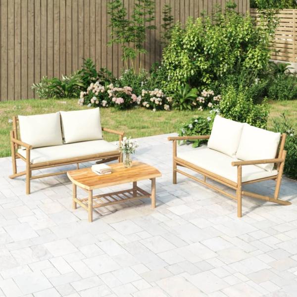 vidaXL Gartenbank mit Cremeweißen Kissen Bambus 363460