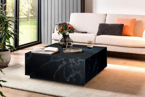 Couchtisch 90 x 90 cm Marmoroptik Schwarz Quadratisch MDF