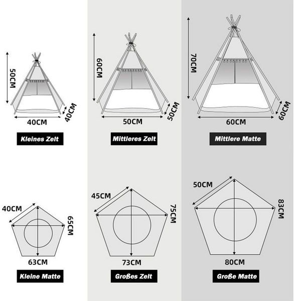 TUWENA Tierbett Tipi Zelt für Haustiere mit doppelseitigem, Pet Tipi Hunde-Katzenbett, Haustierhütte Abnehmbar und Waschbar Hundehaus fur Hunde und Katzen