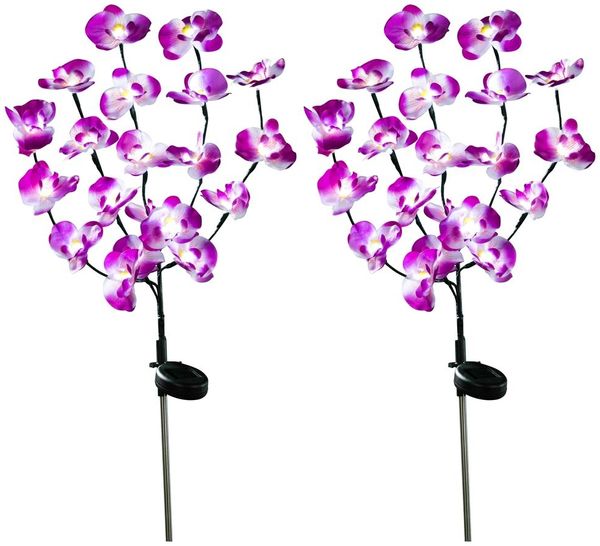 2x LED Solarleuchte, Orchidee, Erdspieß, Akku, H 75cm