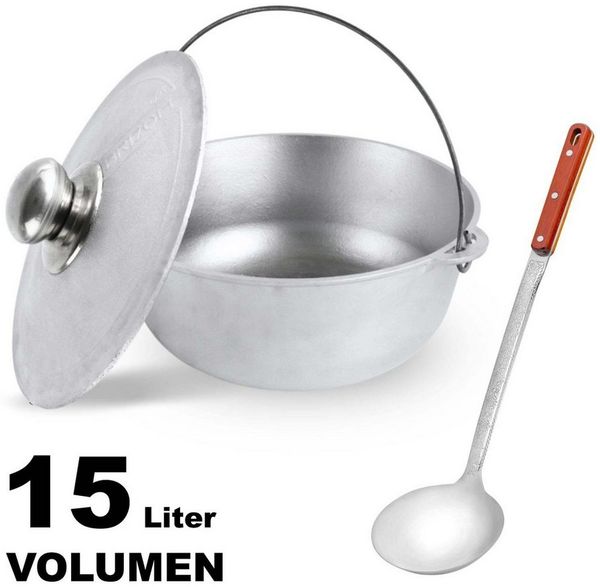 BIG-PAN Wok 15L Kazan Aluminium Aluminiumdeckel Schöpflöffel