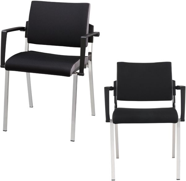 bümö Konferenzstühle mit Armlehnen, Vollpolster im 2er Set - Ergonomischer Konferenzstuhl stapelbar, Besucherstuhl für Besprechung & Konferenzraum, Wartezimmer & Messe, SBP1-D