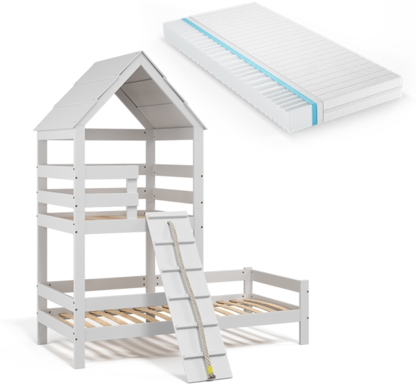 Hausbett Teddy Weiß 90x200 cm mit Matratze Vitalispa