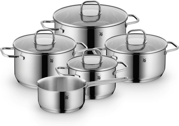 WMF Topf-Set Inspiration, Cromargan® Edelstahl Rostfrei 18/10 (Set, 9-tlg, Bratentopf Ø 20 cm, Fleischtopf Ø 16/20/24 cm, Stielkasserolle Ø 16 cm), Induktion