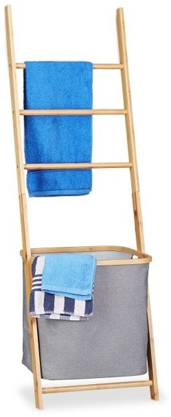 Relaxdays Handtuchhalter Bambus mit Wäschesack