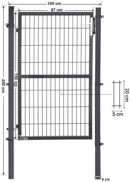 Gartentor aus verzinktem Eisen, Gartentür, Zauntor, Hoftor, robust und langlebig, mit Qualitätsschloss, Türklinke und Schlüssel, 106x150 cm (L x H), Grau Bild 5