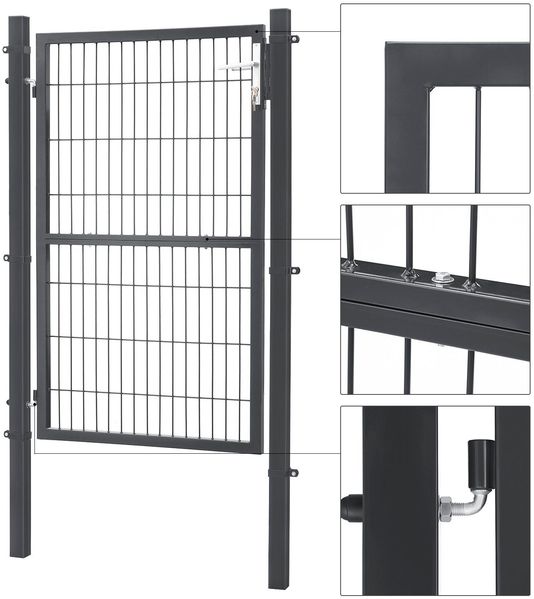 Gartentor aus verzinktem Eisen, Gartentür, Zauntor, Hoftor, robust und langlebig, mit Qualitätsschloss, Türklinke und Schlüssel, 106x150 cm (L x H), Grau Bild 3