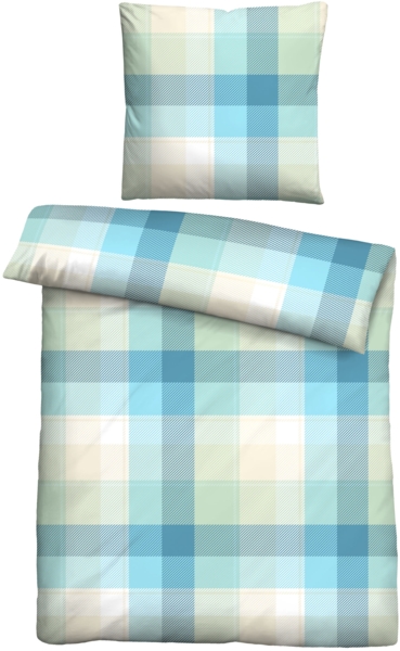Traumhaft schlafen - Castell - Markenbettwäsche Mikrofaser Bettwäsche 0561121 KARO, aqua, 1x 155x220 cm + 1x 80x80 cm