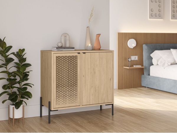 Calicosy Kommode 2 Türen und Metallfüße Inca - L80 cm - Helles Holz