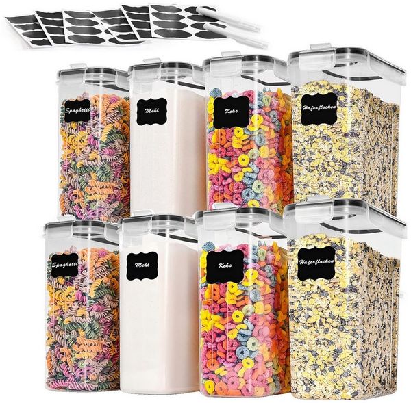SURFOU Vorratsdose Vorratsdosen mit Deckel Luftdicht Küchen Organizer Frischhaltedosen 4L, (8er Set Spaghetti-Box, Müsli-Behälter, Getreidebehälter, Mehlbehälter, Zuckerdose, Keksdose, Vorratsdosen mit Deckel, luftdicht, BPA-frei, lebensmittelechtes Ma...
