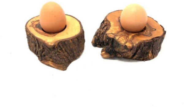 Olivenholz-erleben Eierbecher Eierbecher mit rustikalem Rand aus Olivenholz 2er -Set, (2-tlg), antibakterielle Wirkung und robust