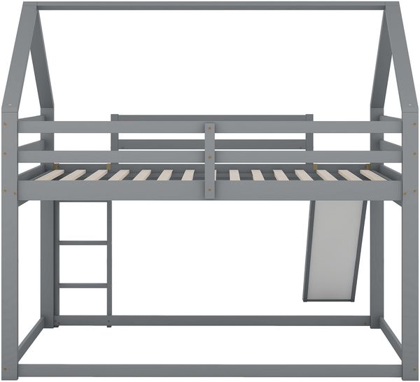 Doppelbett Kinderbett Hausbett 140x200 cm mit Rutsche und Leiter, Etagenbett für Kinderzimmer,Grau Bild 10