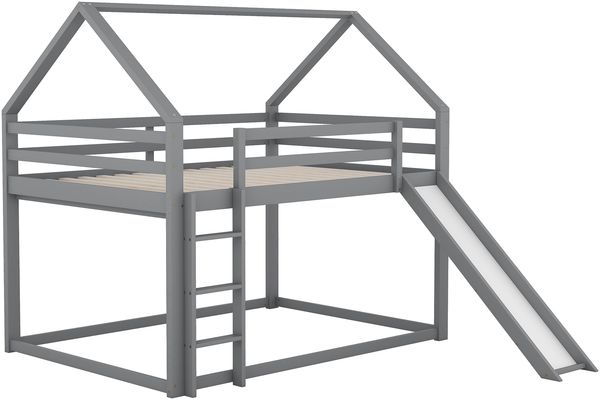 Doppelbett Kinderbett Hausbett 140x200 cm mit Rutsche und Leiter, Etagenbett für Kinderzimmer,Grau Bild 9