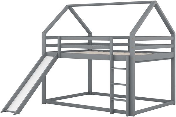 Doppelbett Kinderbett Hausbett 140x200 cm mit Rutsche und Leiter, Etagenbett für Kinderzimmer,Grau Bild 8