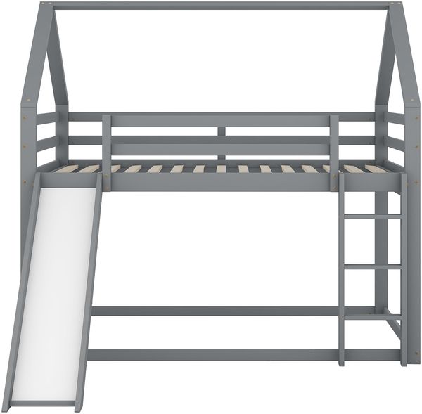 Doppelbett Kinderbett Hausbett 140x200 cm mit Rutsche und Leiter, Etagenbett für Kinderzimmer,Grau Bild 7