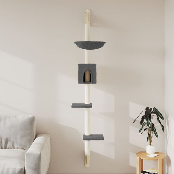 vidaXL Kratzbaum mit Kratzsäule Wandmontage Dunkelgrau 187 cm 172400