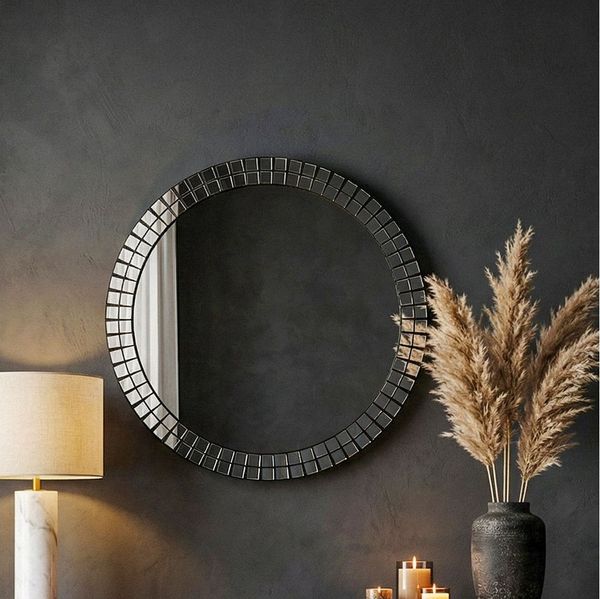FINEBUY Wandspiegel Wandspiegel rund 60cm Dekospiegel Flurspiegel Wohnspiegel FB113176 (Dekoratives Element für moderne Wandgestaltung), Stilvolles Wohnaccessoire für helle Raumwirkung