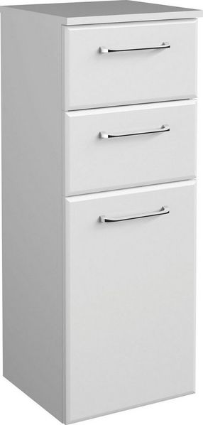 Saphir Unterschrank Quickset Badschrank mit 1 Tür und 2 Schubladen, 35 cm breit Badezimmer-Unterschrank inkl. Türdämpfer, Griffe in Chrom Glanz