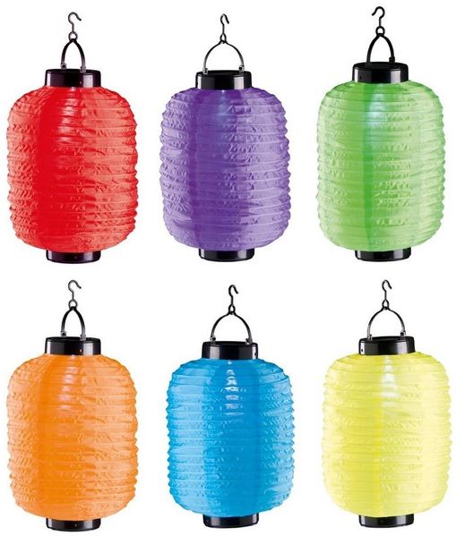 HAC24 LED Lampion 6er Set Solar Gartenlampion Party Garten Laterne Oval Bunt Lampe, LED fest integriert, Kaltweiß, mit Aufhängehaken