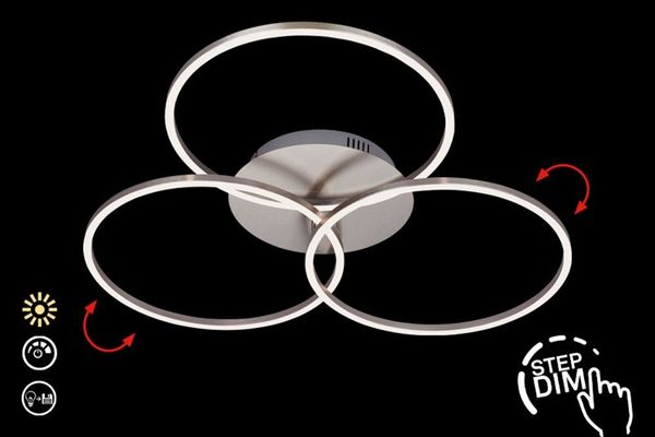 BRILONER - LED Deckenlampe dimmbar in Stufen, schwenkbar, warmweiße Lichtfarbe, LED Lampe, LED Deckenleuchte, Wohnzimmerlampe, Schlafzimmerlampe, Küchenlampe, 71,7 x 67,4 x 10,3 cm, Matt-Nickel