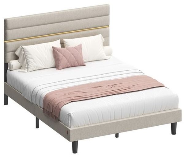 VASAGLE Bettgestell, Doppelbettgestell, passend für 140 x 200 cm Matratze, verstellbares gepolstertes Kopfteil, modern, beige