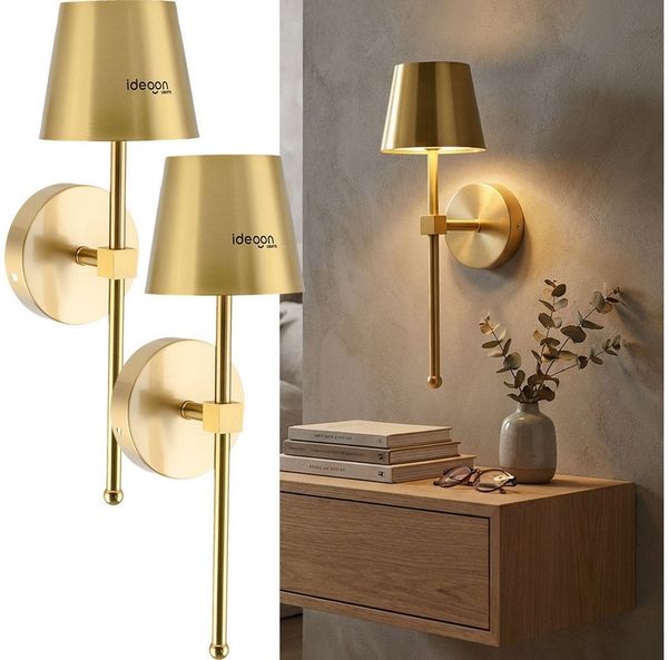 shop'n smile ideoon LED Wandleuchte Kabellose LED Wandleuchte Akku dimmbar Timer & Touch-Sensor GOLD, 44 hochwertige LEDs, Warmweiss Neutralweiss Kaltweiss, 3-stufig dimmbar/Ladezeit ca. 5–6 Std./Ø 11xH35cm