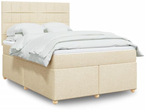 vidaXL Boxspringbett mit Matratze Creme 140x200 cm Stoff 3291308