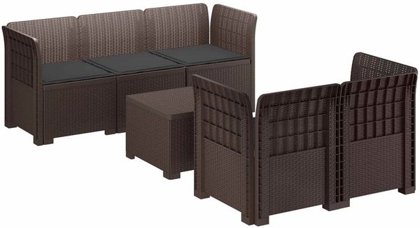 vidaXL 5-Sitzer Gartensofa mit Kissen Rattan-Look PP Braun 3443895