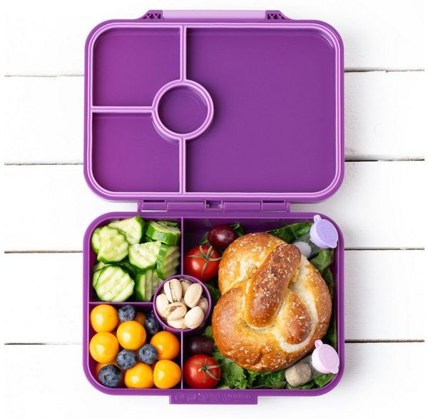 LEKKABOX Lunchbox Bentobox Brotdose, 4 Fächer - Kinder Vesperdose Brotbüchse Brotbox, Für feuchte Lebensmittel auslaufsicher, inkl. extra Trenner