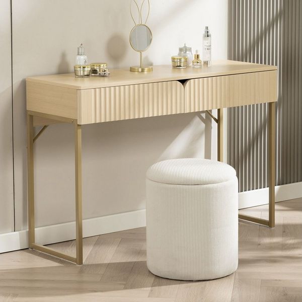 IDIMEX Konsolentisch FRIBO, Schminktisch mit Rillenfront Metallgestell und 2 Schubladen eiche/gold