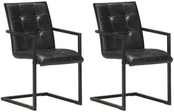 vidaXL Freischwinger 2 Stk. Schwarz Echtleder 321848